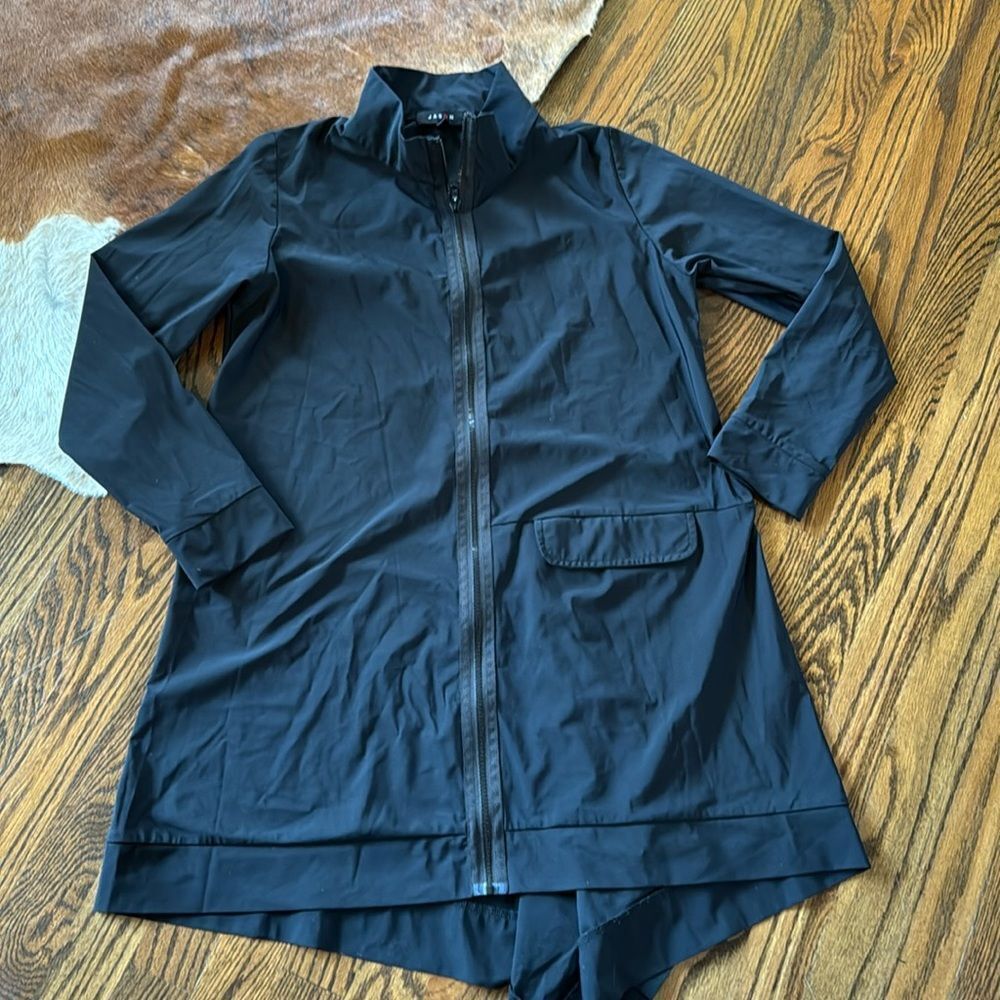 Jason WOMANS boutique long black zip up jacket lightweight XS